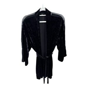Only Hearts Black Velvet Robe Boudoir Kimono with Sheer Details